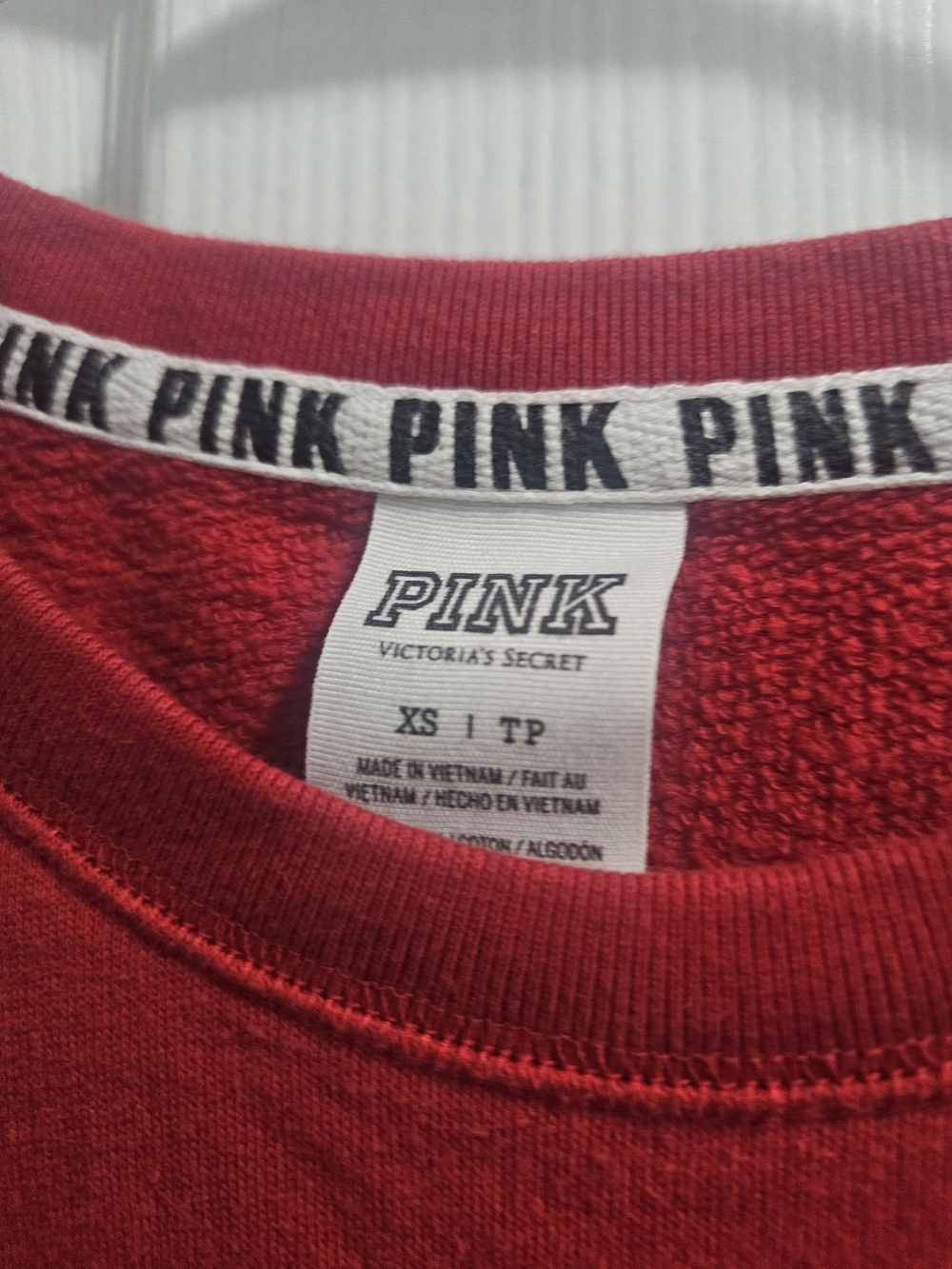 Victoria's Secret PINK Red Sweatshirt with Black Logo Trim - Picture 3 of 4